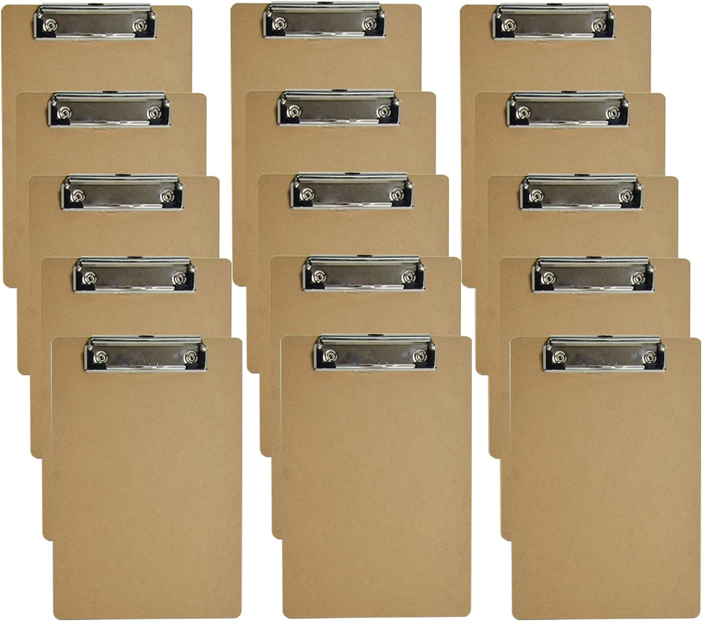 15 Pack Mini Clipboards 6 X 9 Inches Small Eco-Friendly Wood Hardboard A5 Memo Size Low Profile Clip with Hang Tab for Home, Office, School Classroom Supplies, Brown