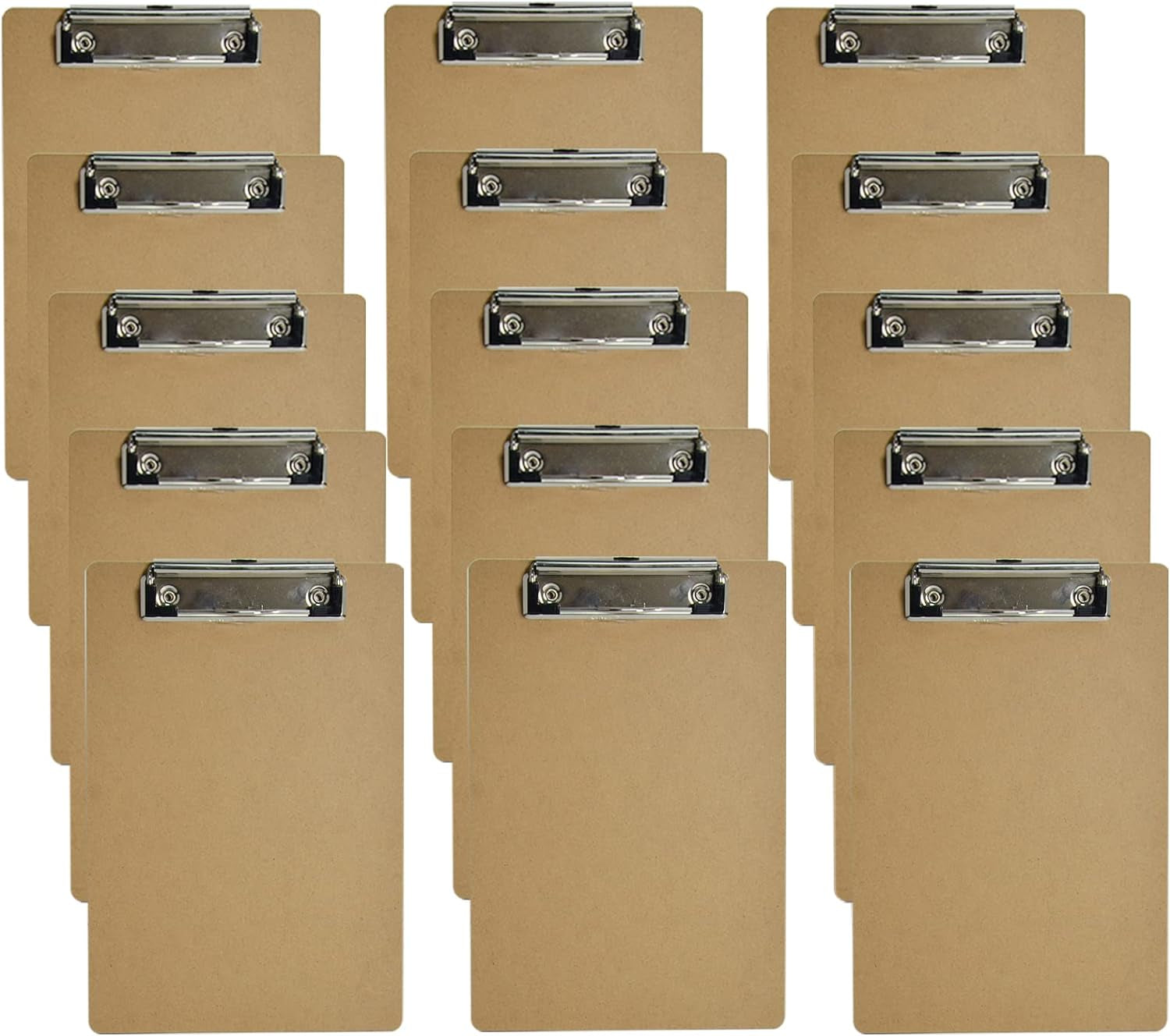 15 Pack Mini Clipboards 6 X 9 Inches Small Eco-Friendly Wood Hardboard A5 Memo Size Low Profile Clip with Hang Tab for Home, Office, School Classroom Supplies, Brown