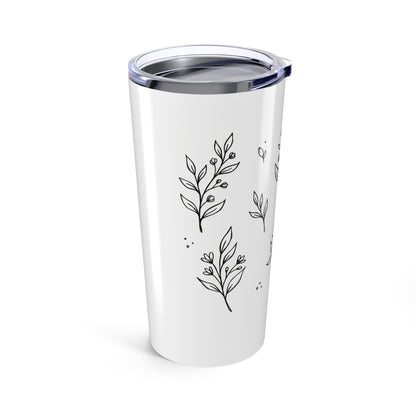 Botanical Line Art Doodle | 20oz Stainless Steel Tumbler Cup w/ Lid | Family & Friend Gift | Gen Z Irony Boho