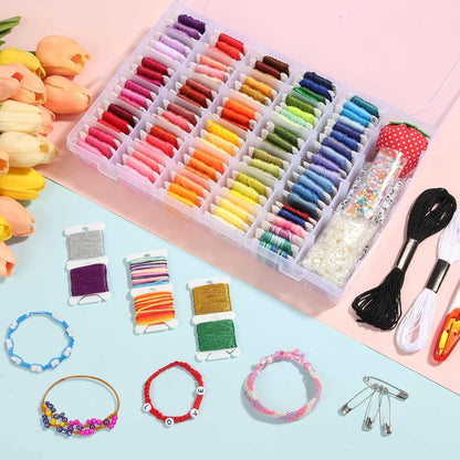 985Pcs String Bracelet Making Kit, Friendship Bracelet String Kit with 110 Skeins Embroidery Floss Cross Stitch Thread, 830 Beads for Friendship Bracelet Making, 45Pcs Embroidery Tools