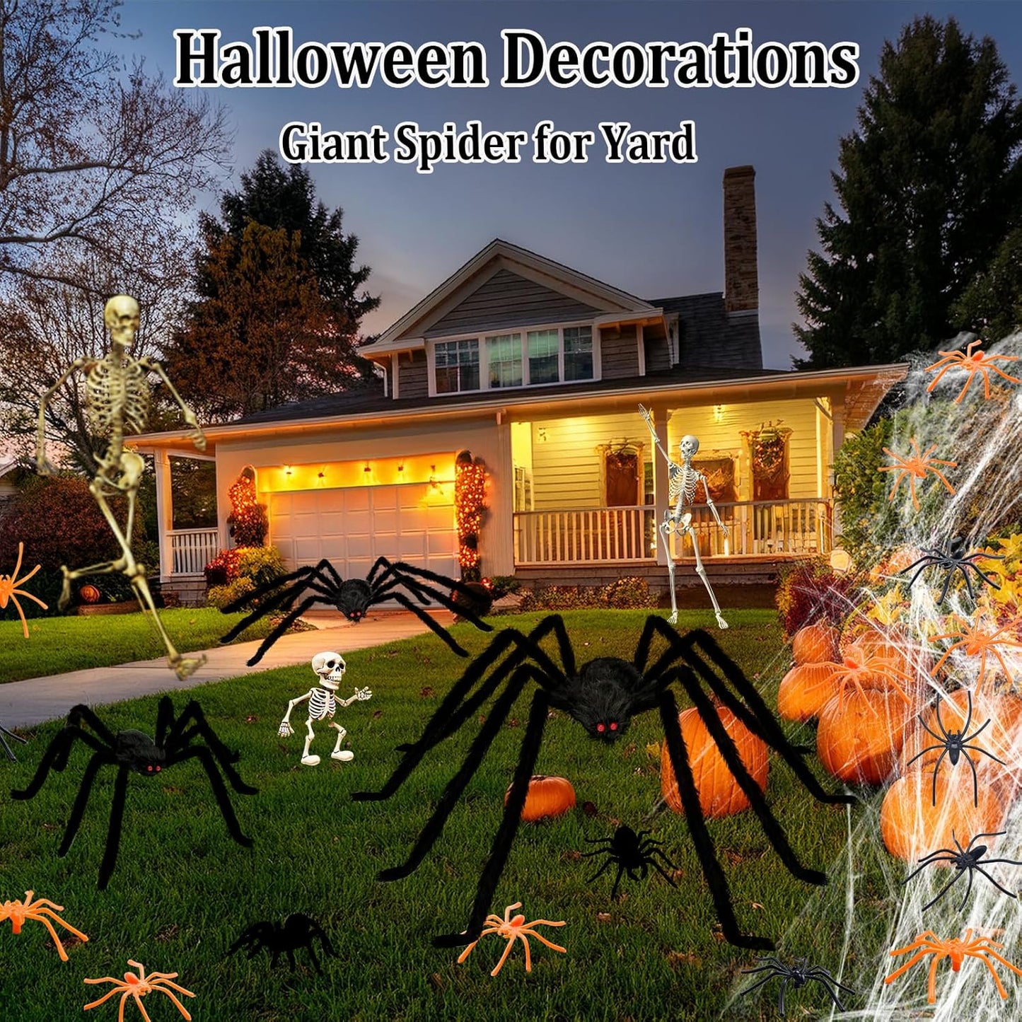 Halloween Giant Spider Decorations Indoor Outdoor Realistic Halloween Spider 3 Pack Sets with 250Sqft Spider Webs and 20 Fake Mini Spiders, Scary Hairy Spiders Props Yard Creepy Décor