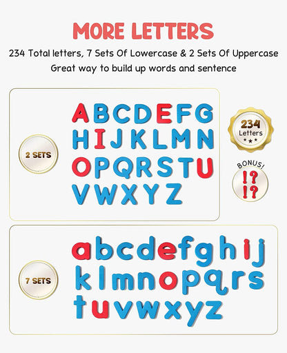 Classroom Magnetic Letters Kit 234 Pcs with Double-Side Magnet Board - Foam Alphabet Letters for Kids Spelling and Learning