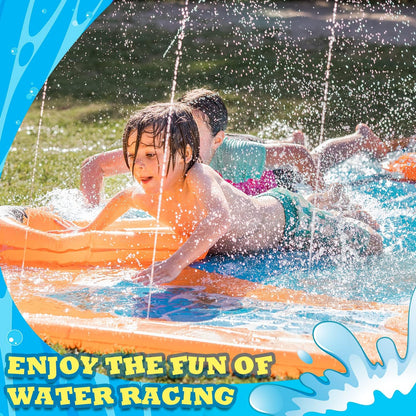 Slip Water Slide, 17Ftx7Ft Kids Slip Water Slide for Backyard Lawn, 3 Sliding Racing Lanes and 3 Inflatable Bodyboards with Sprinklers, Shark Pattern Outdoor Summer Water Toy