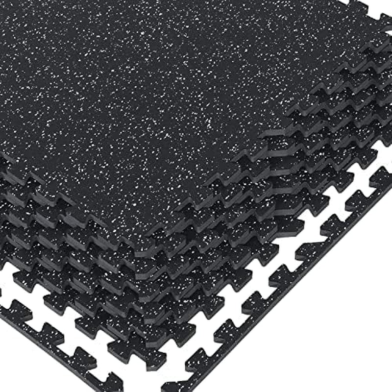 0.56 Inch Thick Gym Flooring for Home Gym with Rubber Top - 48 Sq Ft Interlocking Gym Floor Tiles - Workout Equipment Vibration Reduction Mats - 12 Pcs 24 X 24In Tile, Black & Pink