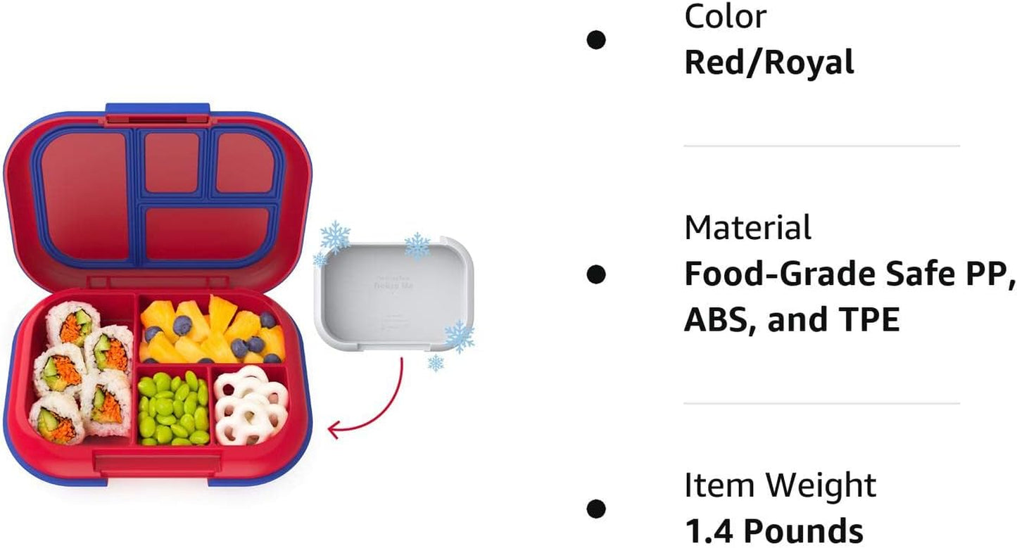 ® Kids Chill Leak-Proof Lunch Box - Included Reusable Ice Pack Keeps Food Cold; 4-Compartment Bento Lunch Container; Microwave & Dishwasher Safe; 2 Year Manufacturer Warranty (Red/Royal)