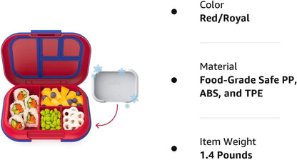 ® Kids Chill Leak-Proof Lunch Box - Included Reusable Ice Pack Keeps Food Cold; 4-Compartment Bento Lunch Container; Microwave & Dishwasher Safe; 2 Year Manufacturer Warranty (Red/Royal)