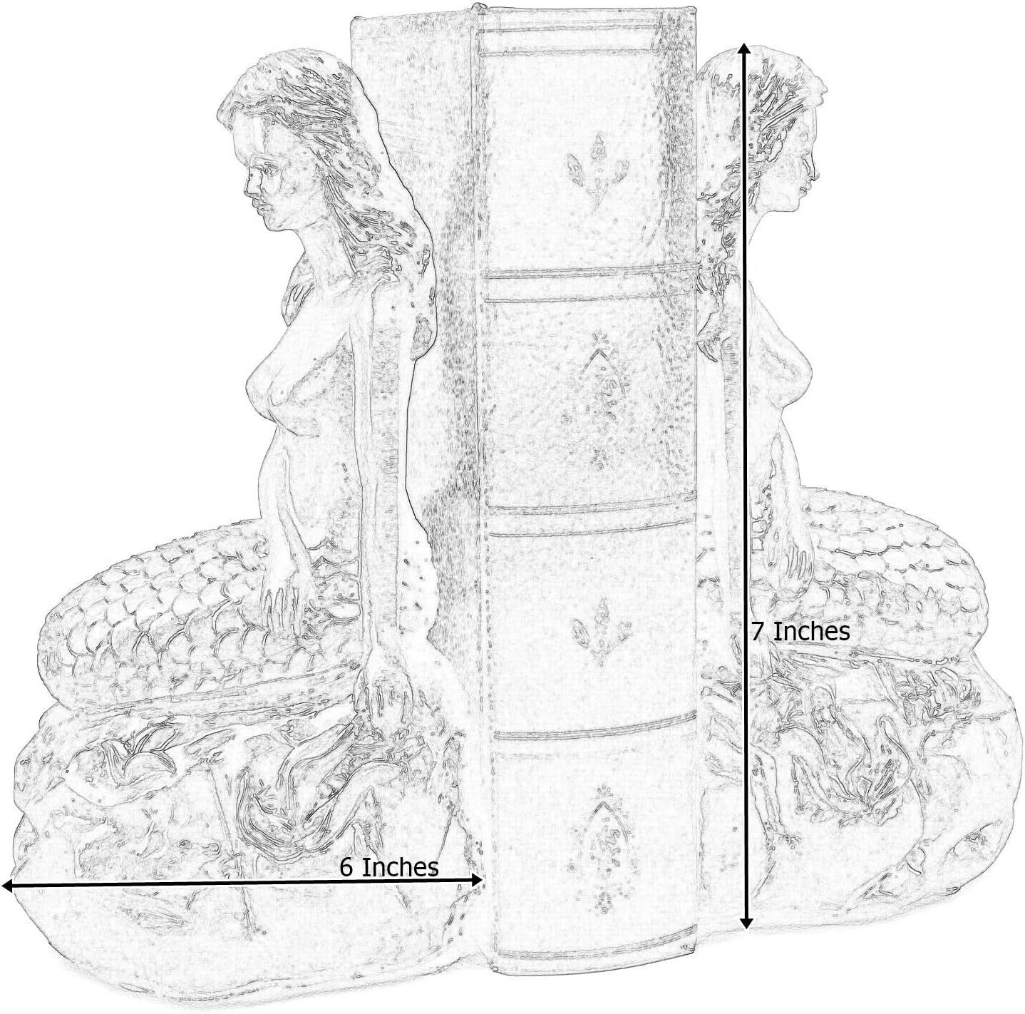 Mermaid Bookends Shelves Decorative Vintage Ariel Greek Mythology Nautical Coastal Sailor Book Ends Golden 7 Inch