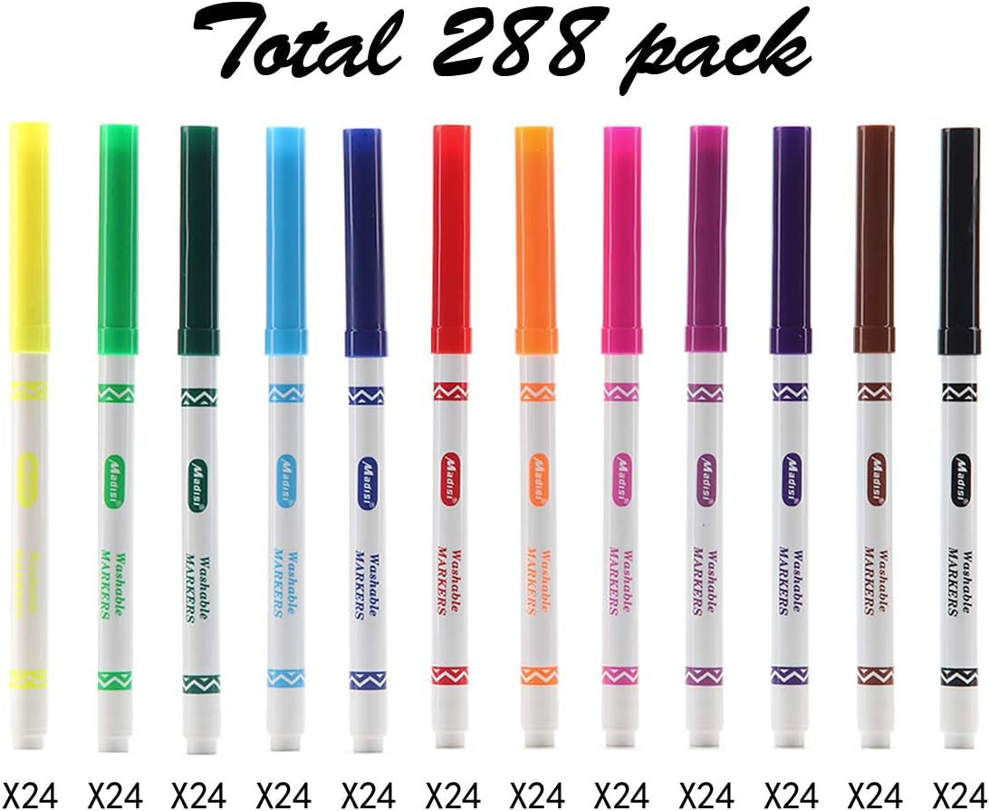 Washable Markers, Super Tips Markers, Assorted Colors, Classroom Bulk Pack, 288 Count