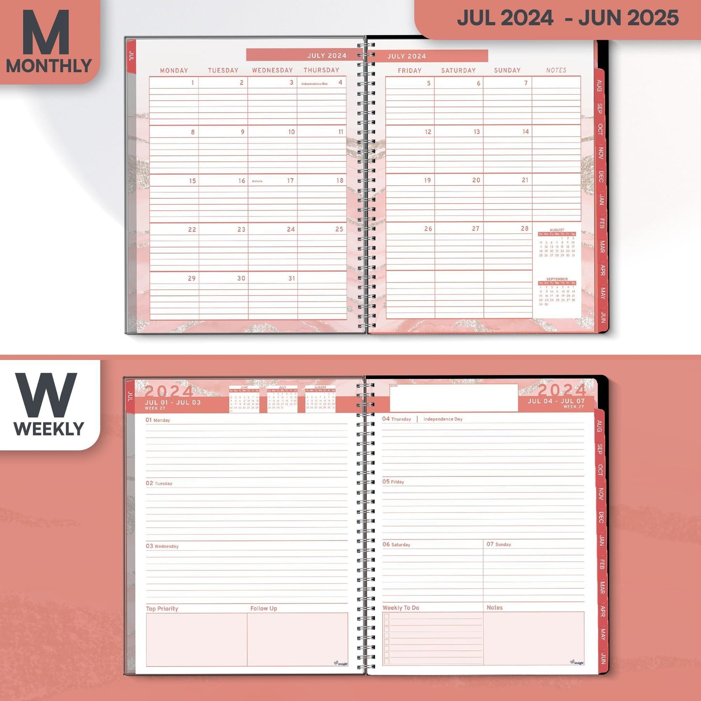 Aesthetic Planner Academic Year July 2024   June 2025 8.5 x11 with Weekly and