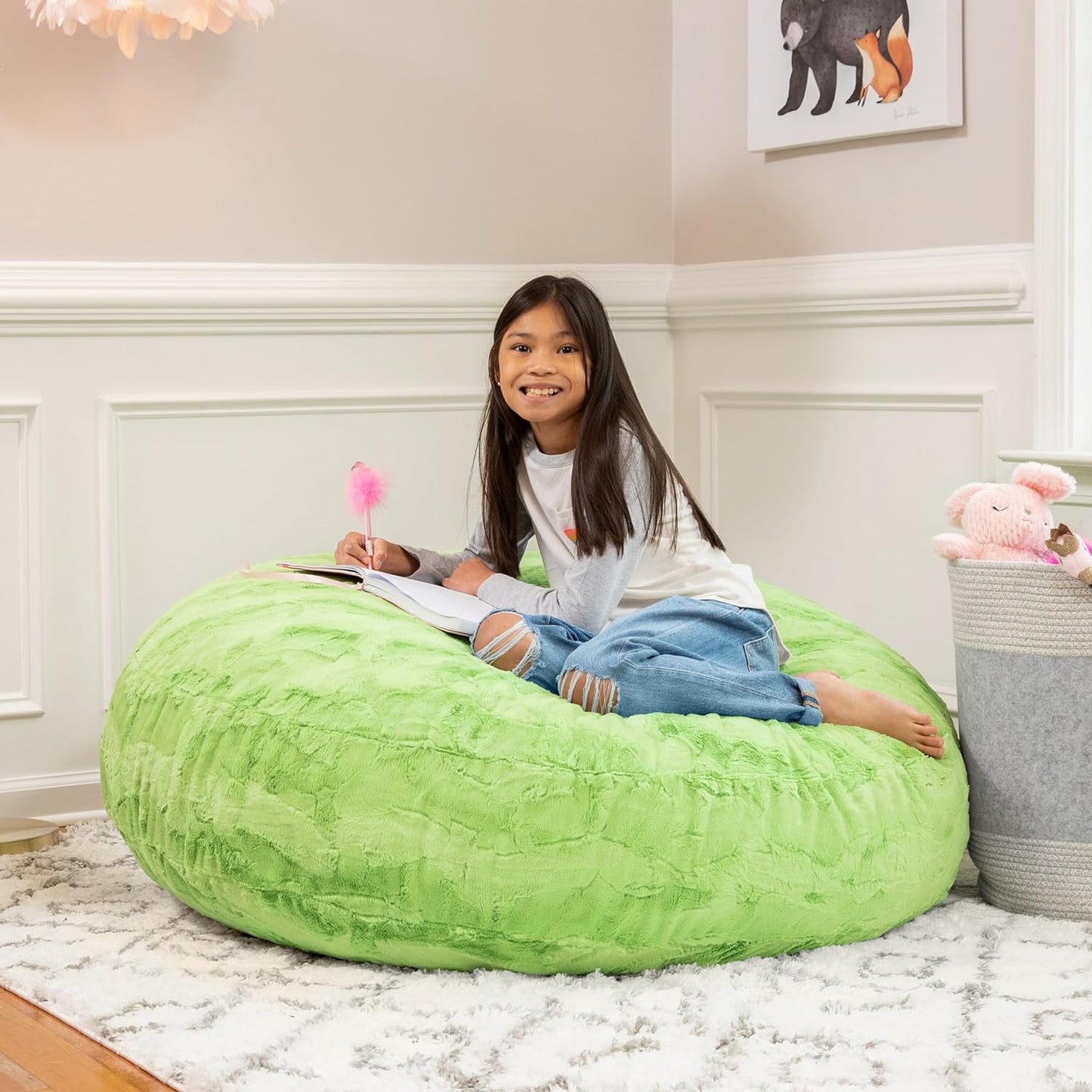 Cocoon 4 Foot Bean Bag Chair - Faux Fur, Lime Green