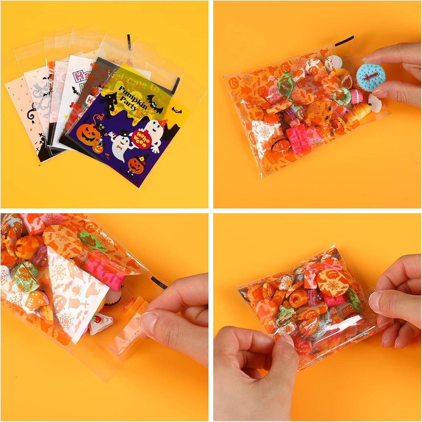 450 PCS Halloween Candy Bags Self-Adhesive Candy Cellophane Bags Plastic Cookie Bags Trick or Treat Bags for Homemade Craft Christmas Holiday Party Gift Decoration Supplies Favor