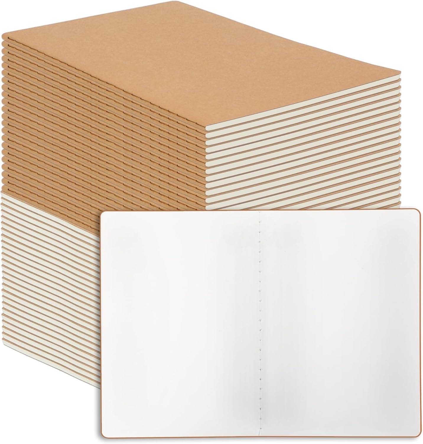 24 Pieces Blank Kraft Notebooks, 8.3X5.5 Inches A5 Small Journals Bulk Blank Notebooks 80 GSM Unlined with 60 Pages for Kids Students School Office Traveler Sketching/Drawing/Writing Supplies,30 Sheets