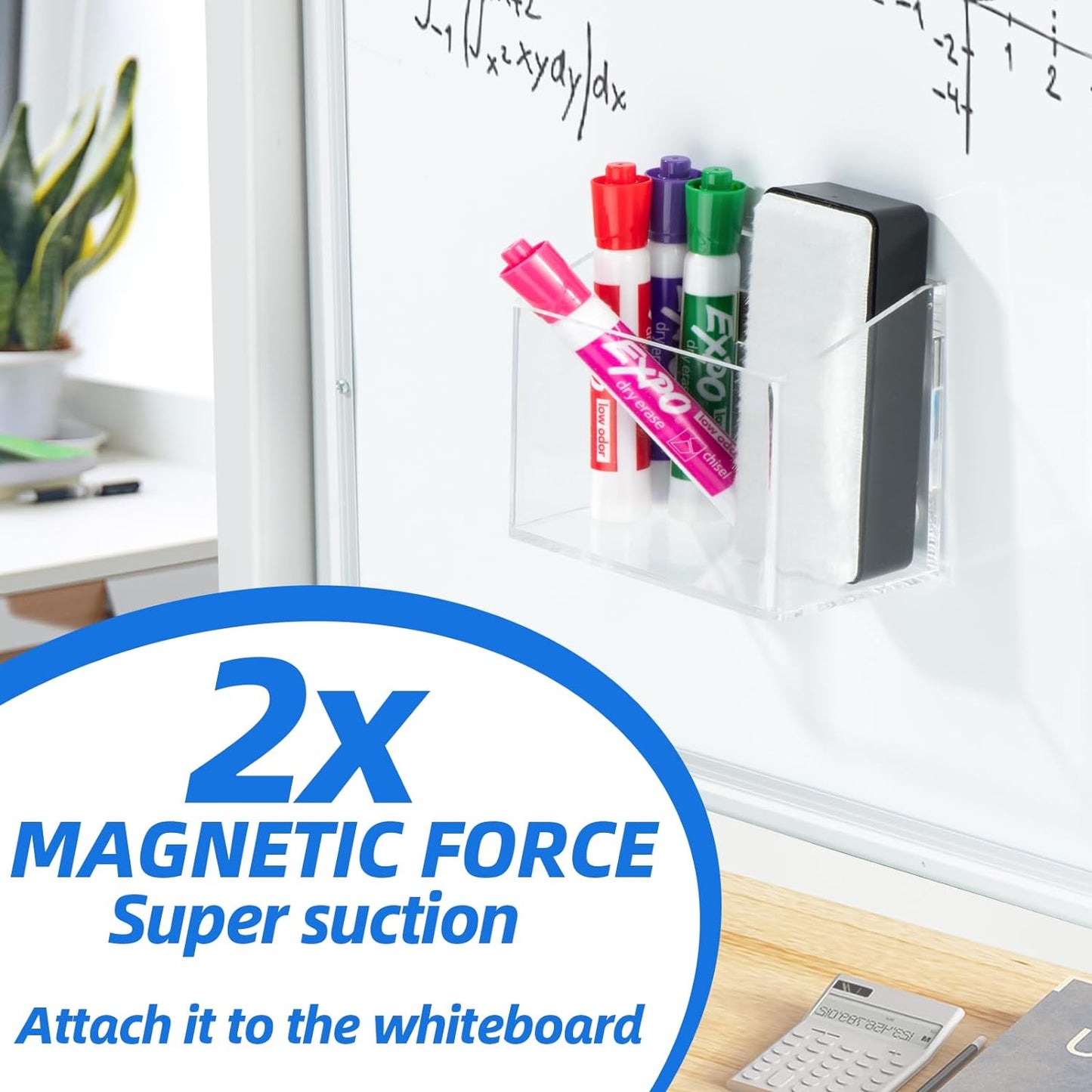 Magnetic Glass Whiteboard Accessory Holder for Markers, Pens, Pencils - Fridge, Lockers, Whiteboards - Transparent, 1 Pack
