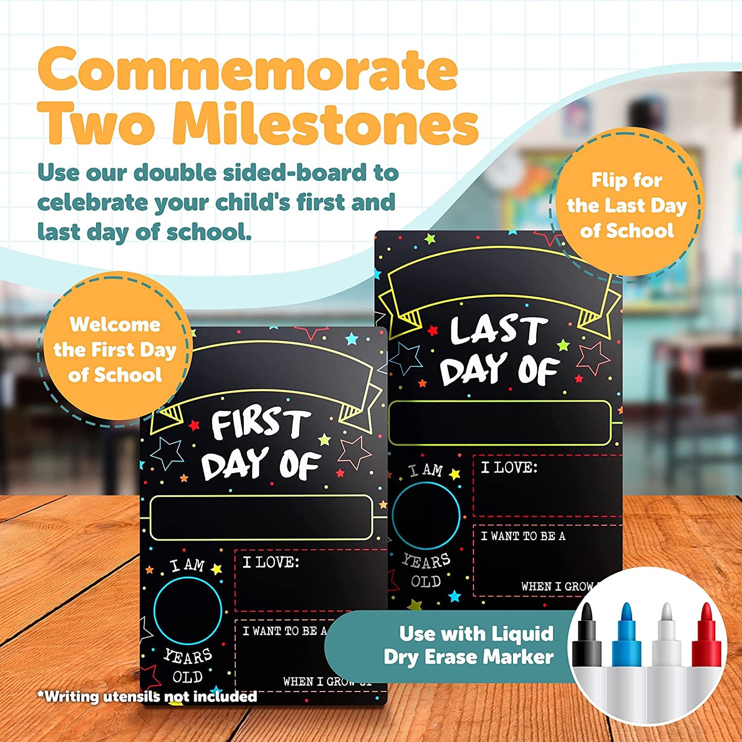 First Day Last Day of School Double Sided Sign (Dry Erase Board for Liquid Chalk Markers - 12" X 7.9")