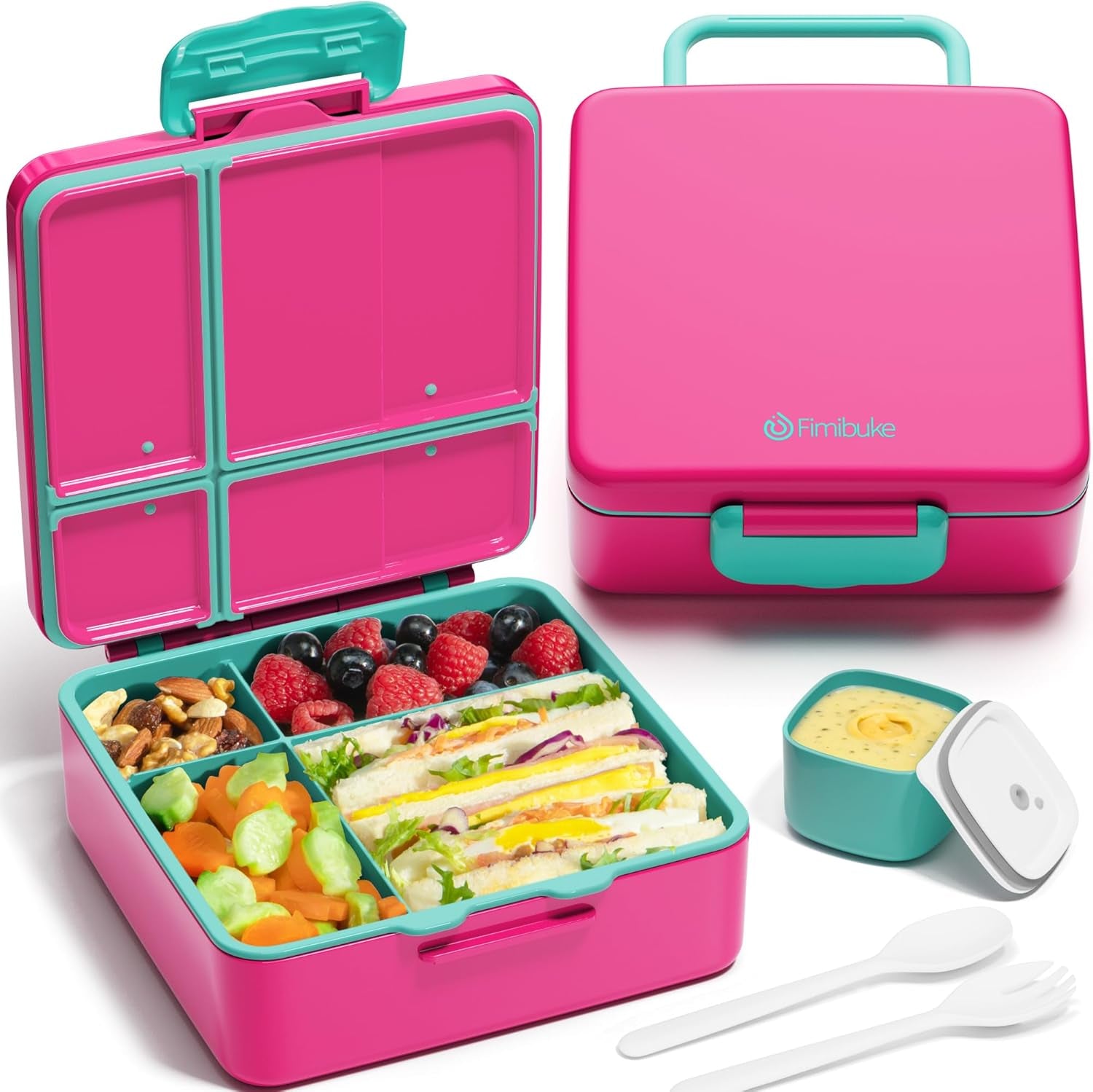 Bento Lunch Box for Kids - Leak Proof Toddler Bento Box with 4 Compartments BPA Free Dishwasher Safe Lunch Container with Utensils, Ideal Portion Sizes for Ages 3-12 Girls Boys for School