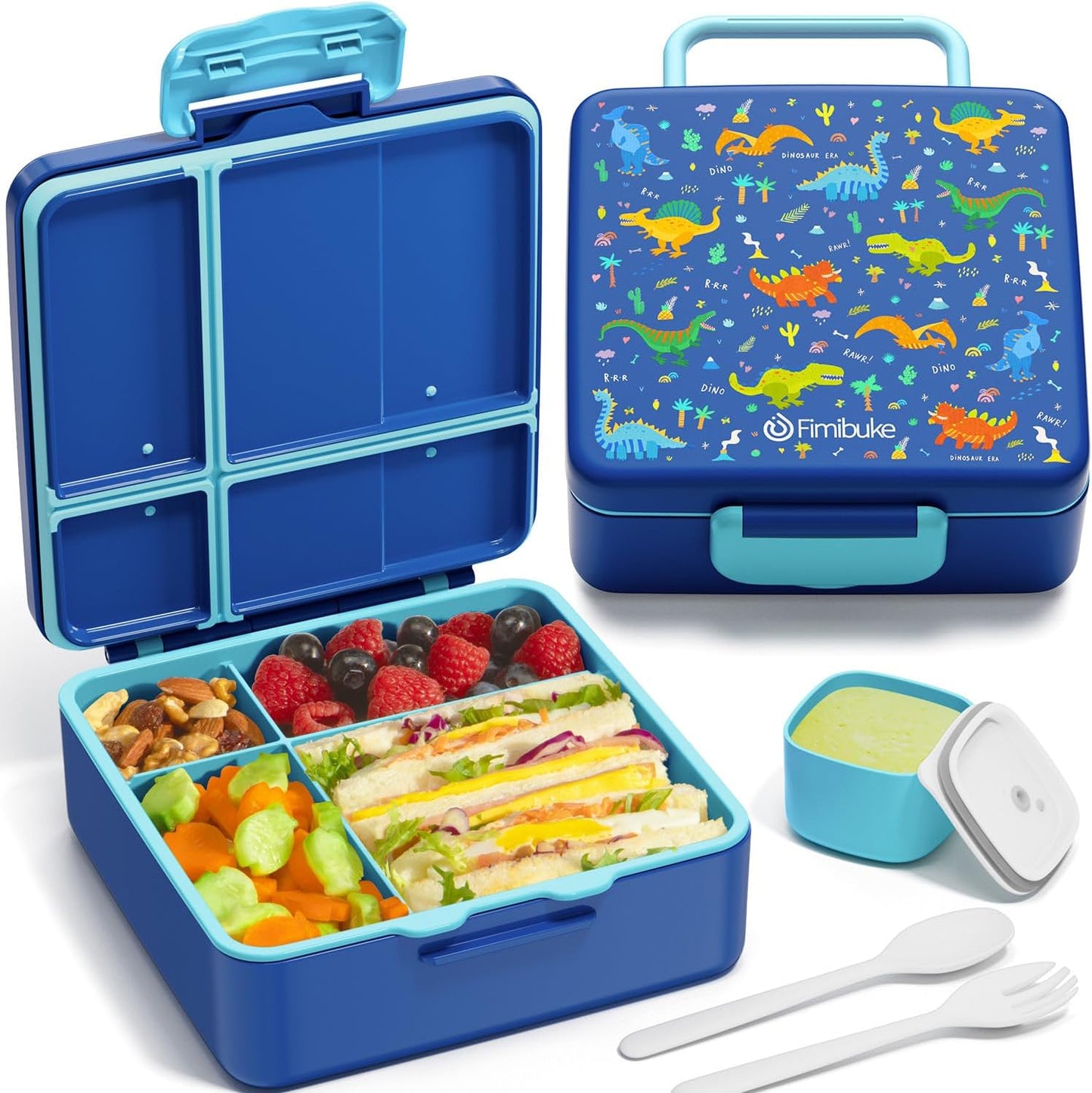 Bento Lunch Box for Kids - Leak Proof Toddler Bento Box with 4 Compartments BPA Free Dishwasher Safe Lunch Container with Utensils, Ideal Portion Sizes for Ages 3-12 Girls Boys for School