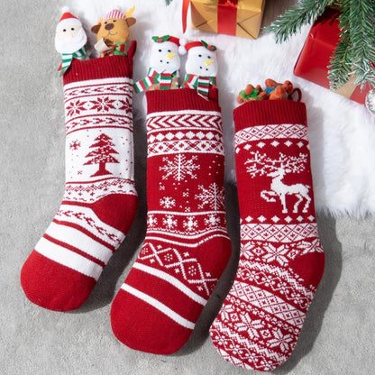 3 Pack 18” Knit Christmas Stockings, Reindeer/Christmas Tree/Snow Flakes Knitted Stocking Decorations for Holiday Tree Decor