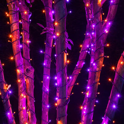 Halloween 300 LED String Lights, 100FT String Lights with 8 Lighting Modes, Halloween Decorations for Party Carnival Supplies, Outdoor Yard Garden Decor (Purple & Orange)
