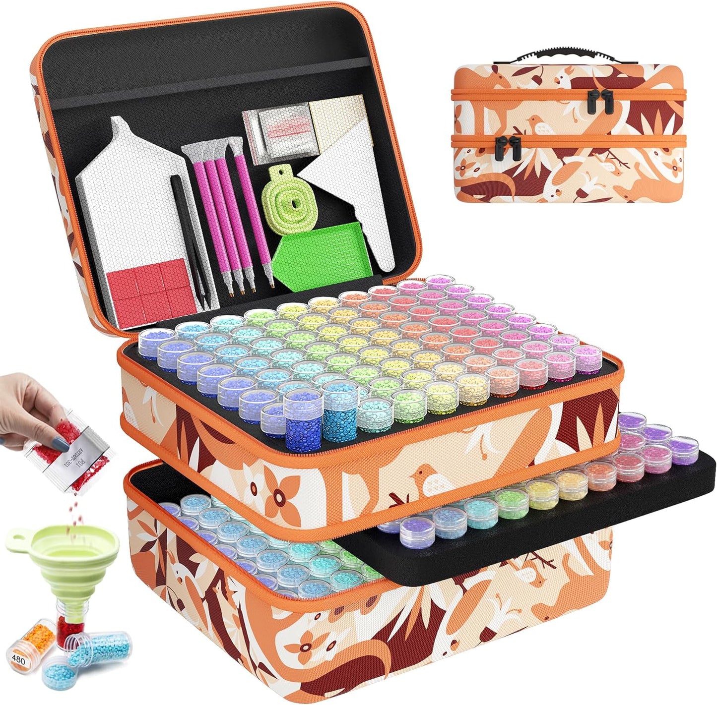 Diamond Painting Storage Boxes, 60 Slots Bead Storage with 5D Diamond Art Accessories and Tools Kit