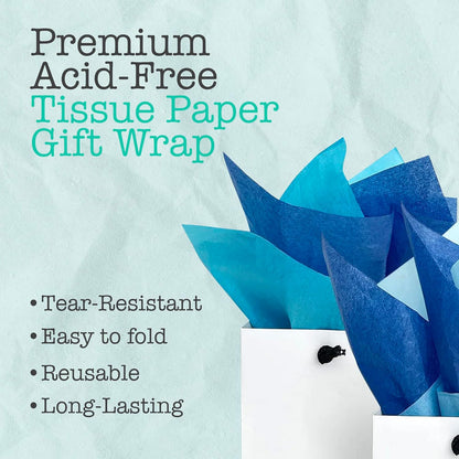 Gift Wrapping Tissue Paper - Gift Tissue Paper for Birthdays, DIY Crafts, & Christmas - 300 Sheets Bulk Tissue Paper for Gift Bags - Lightweight & Easy to Shape - Blue (15 X 20 Inches)