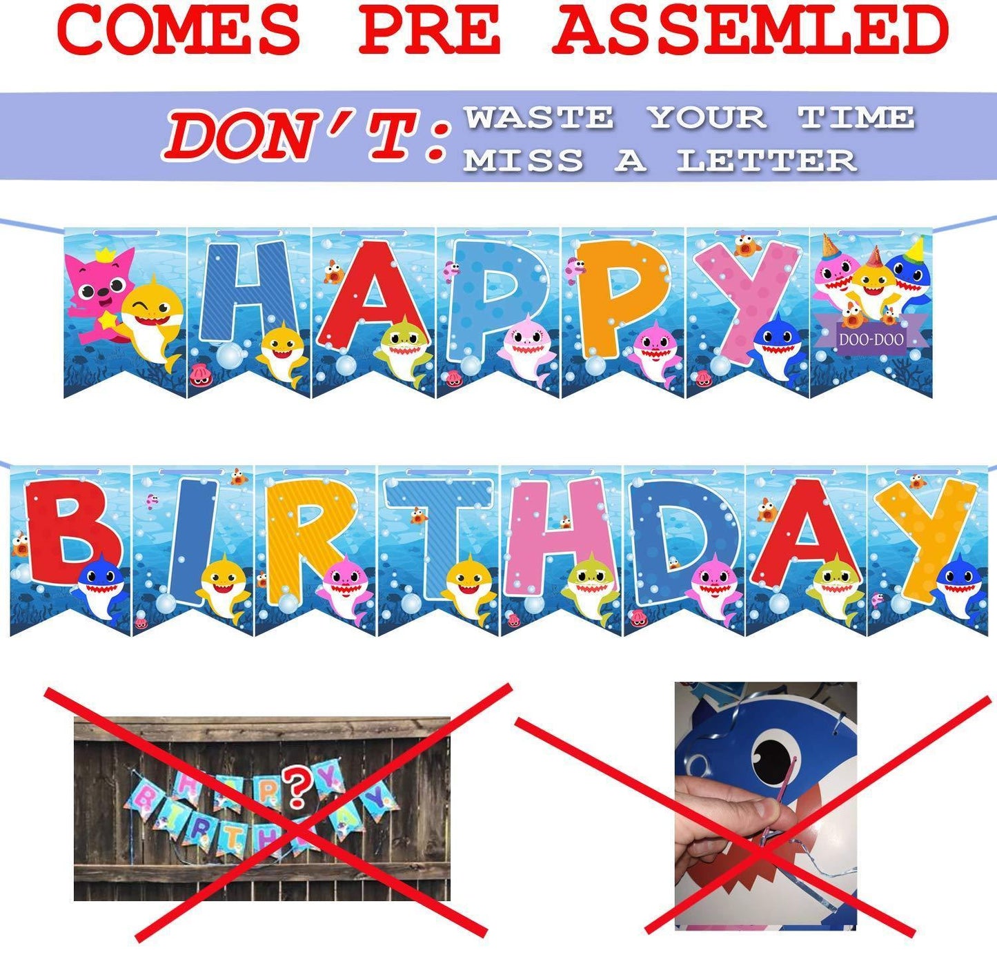 Happy Birthday Banner DOO Garland Shark Theme Party Supplies For Kids Baby