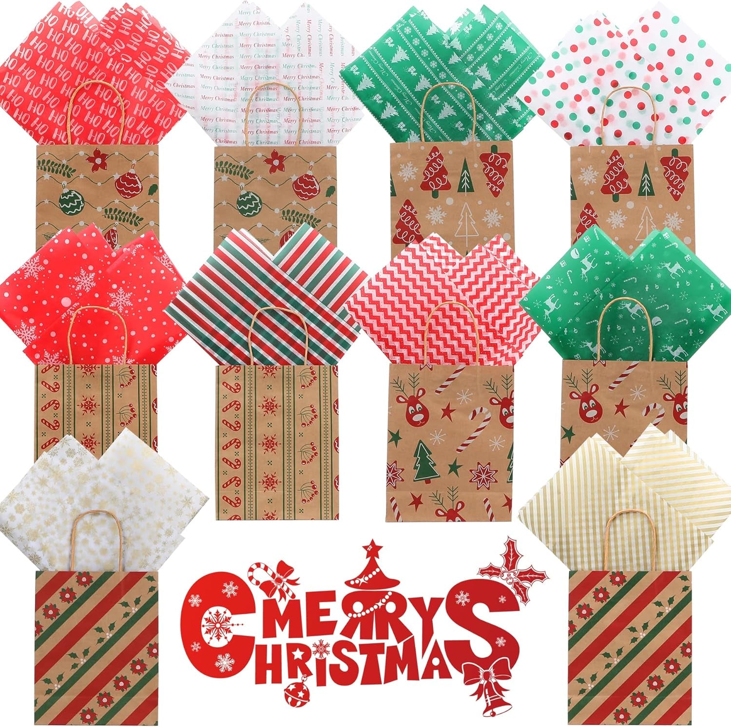 100 Sheets Christmas Tissue Paper Xmas Bulk Gift Wrapping Paper Bag for Christmas Gift Wrapping Boxes DIY Crafts Birthday Holiday Decoration 19.7 ×13.8 Inch (10 Patterns)
