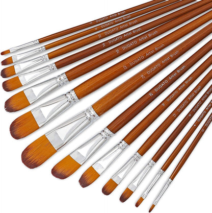 Artist Watercolor Paint Brushes Set 13Pcs - round Pointed Tip Soft Anti-Shedding Nylon Hair Wood Long Handle - Detail Paint Brush for Watercolor, Acrylics, Ink, Gouache, Oil, Tempera, Paint by Numbers