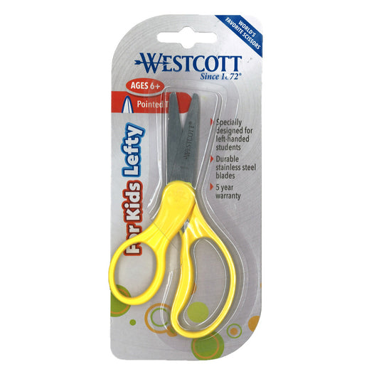 5" Lefty Hard Handle Kids Scissors, Pointed, Assorted Colors (No Color Choice)