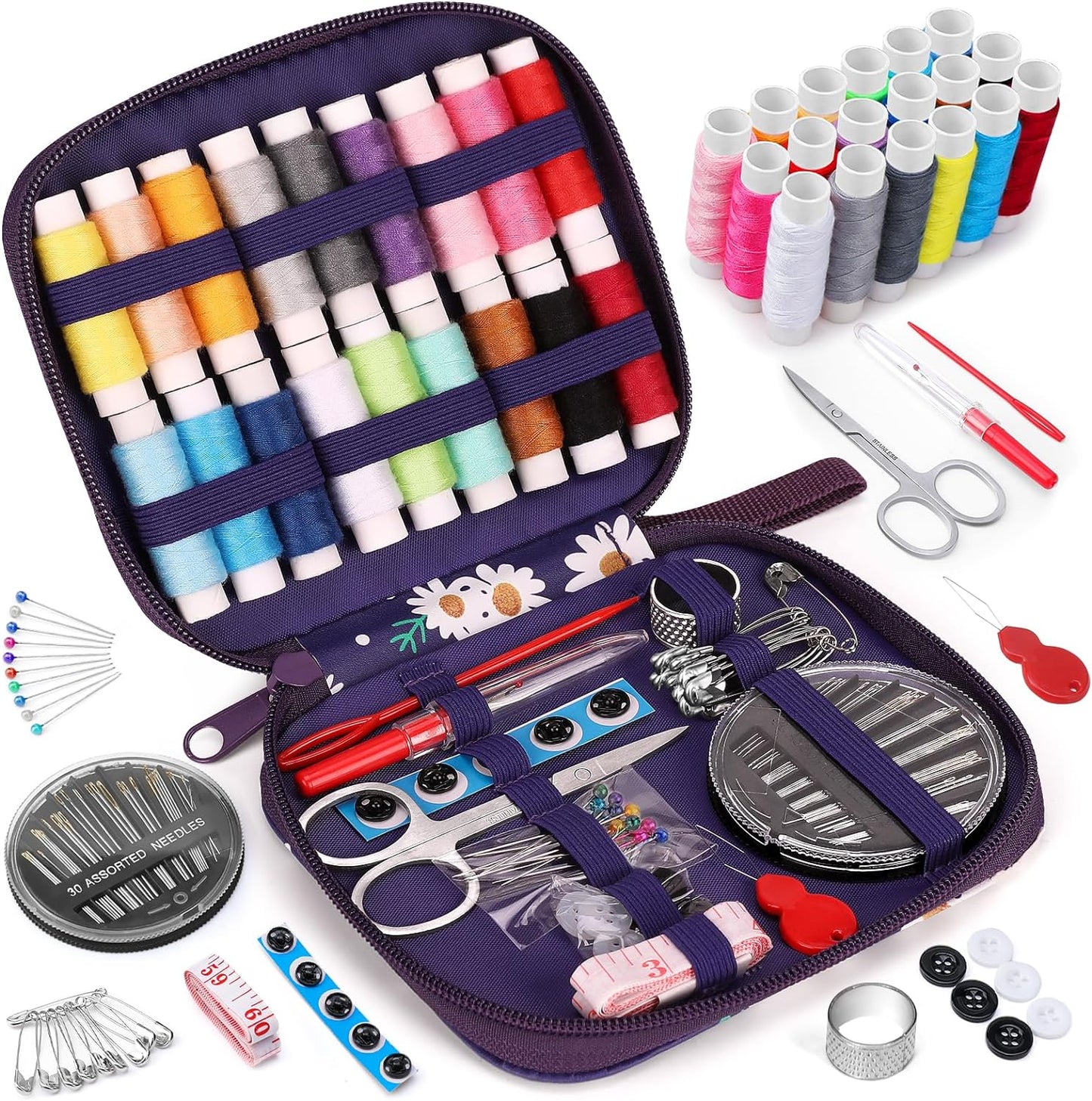 Sewing Kit Gifts for Grandma, Mom, Friend, Adults Beginner Kids Traveler, Portable Sewing Supplies Accessories with Case Contains Thread, Needle, Scissors, Measure Tape, Thimble Etc(Black, M)