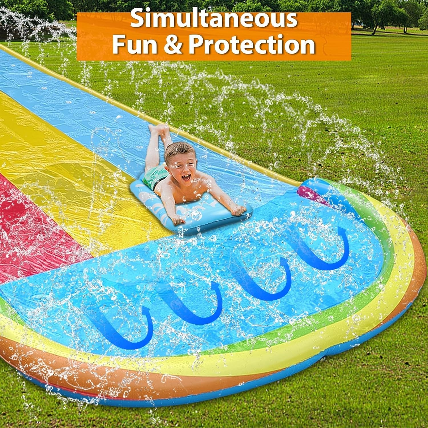 Slip Water Slide with Sprinklers, 22.5Ft Slip and Slide with 3 Inflatable Bodyboards and Splash Pool Waterslide for Kids Backyard Lawn Outdoor Water Toy