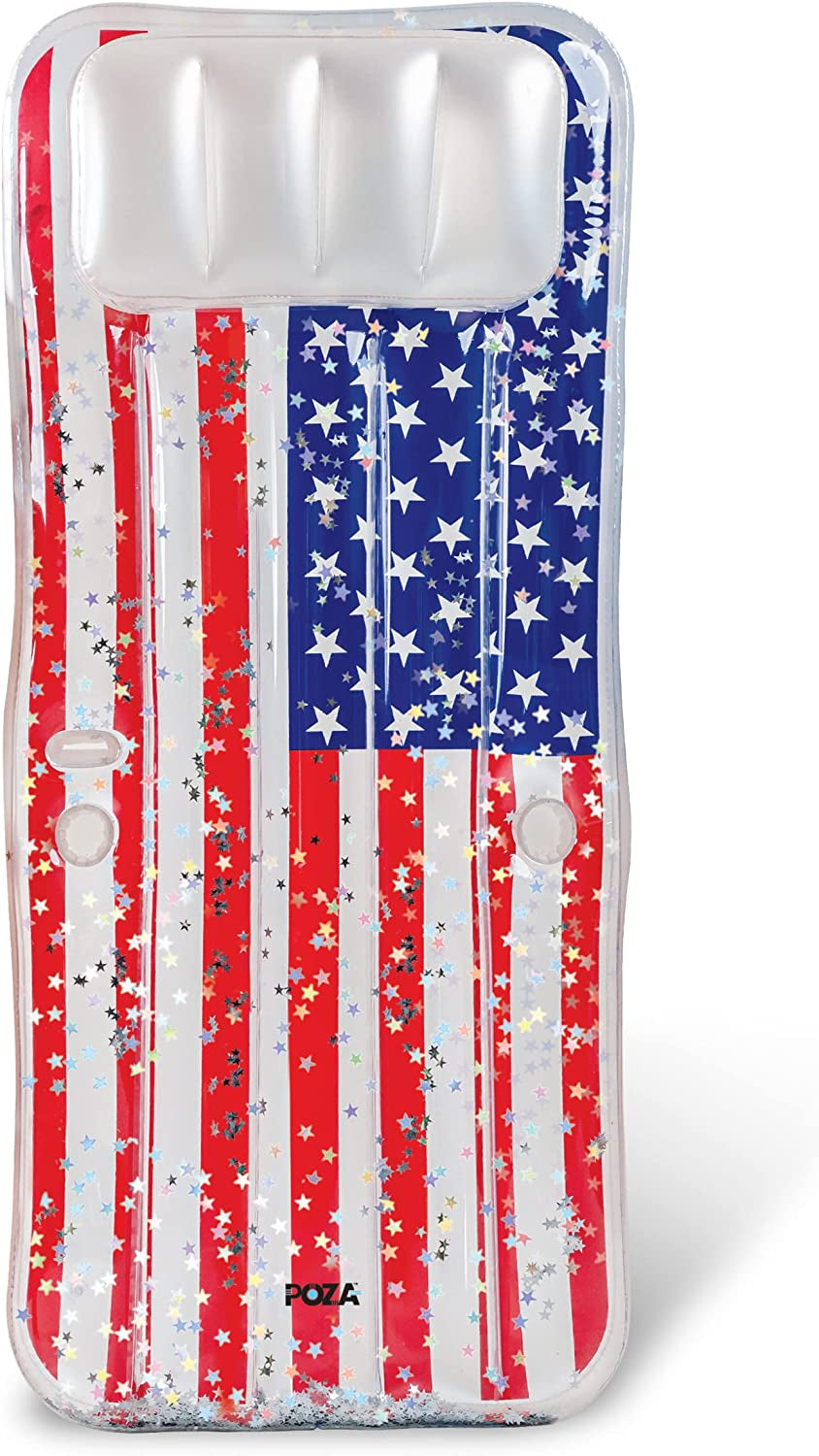 Inflatable USA Pool Float - Luxurious Fun Lounger Filled with Sparkle Silver Stars Confetti, Cool USA Flag Design Water Swimming Pool Floaties for Beach, Lake & Pool