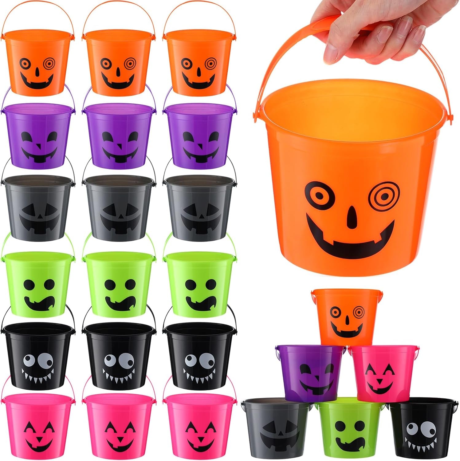 36 Pcs Halloween Plastic Buckets for Kids 5.71 X 4.53 X 4.53 Inch Halloween Trick or Treat Buckets Jack O Lantern Candy Basket Pumpkin Pail with Handle for Halloween Party Favor Supplies