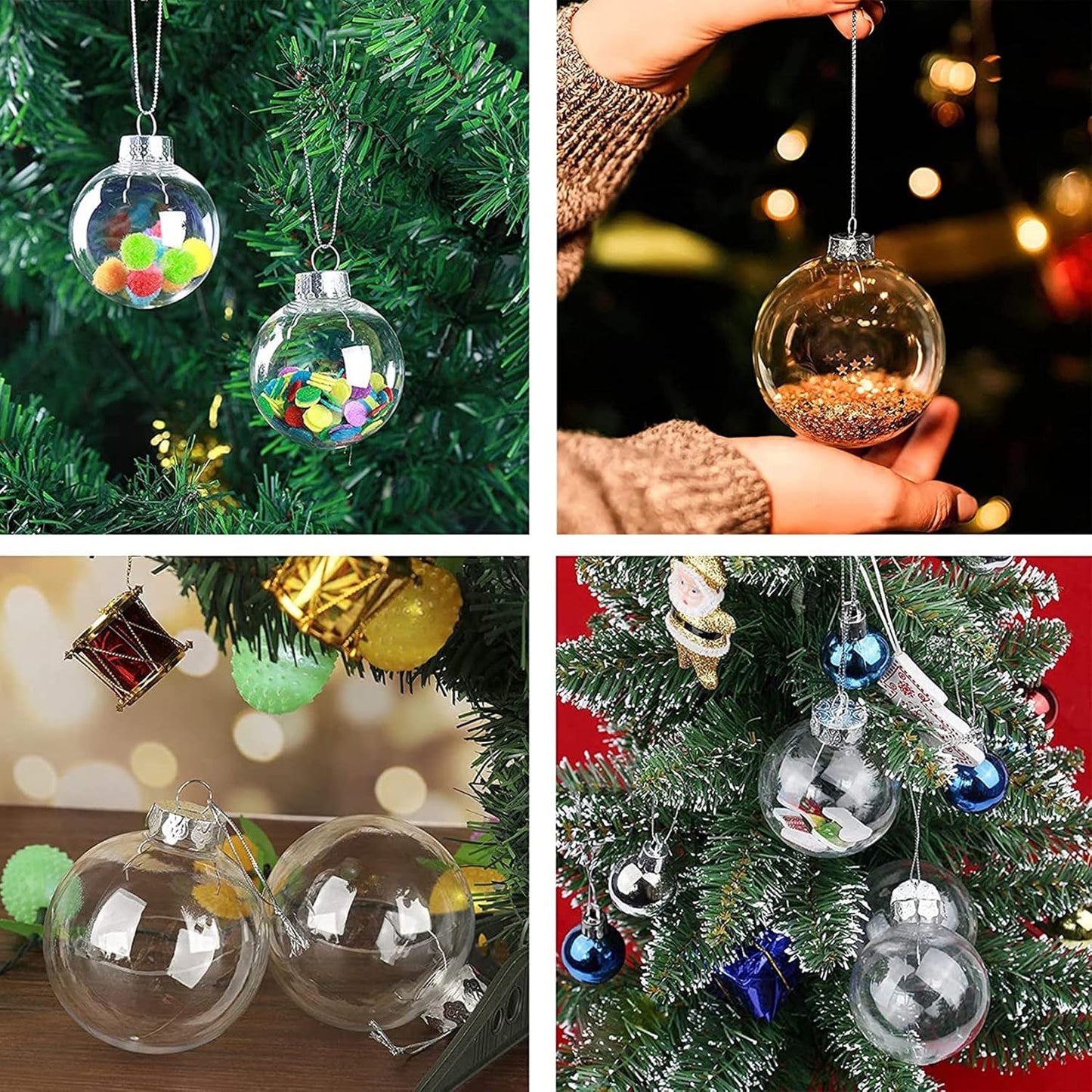 12Pcs Christmas Ornaments 3.15 Inch Clear Plastic Discs Flat Transparent Fillable Balls with Rope and Removable Metal Cap Christmas Hanging Ornaments for Craft DIY Christmas Tree Wreath Decor(80Mm)