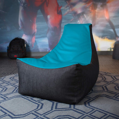 Pixel Gamer Bean Bag Chair, Premium Vinyl/Dark Denim, Turquoise