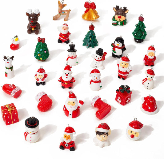 30PCS 3D Mini Christmas Ornaments, Tiny Resin Christmas Ornament for Small Tree, Well-Crafted Small Miniature Christmas Tree Ornaments with Gold Hanger String