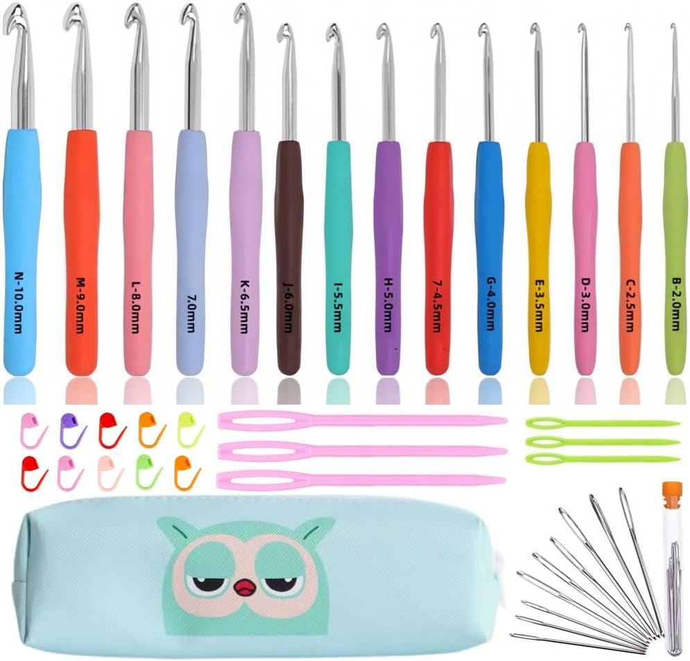 Crochet Hook Set,14 Sizes Crochet Hooks for Arthritic Hands,Crochet Hooks Ergonomic Soft Grip with Case,Crochet Needles(Size B-Size N)