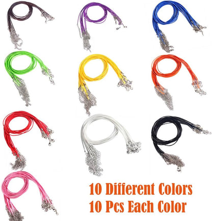 100 Pcs 18 Inches Waxed Cotton Necklace Cord for Jewelry Making Mix Color