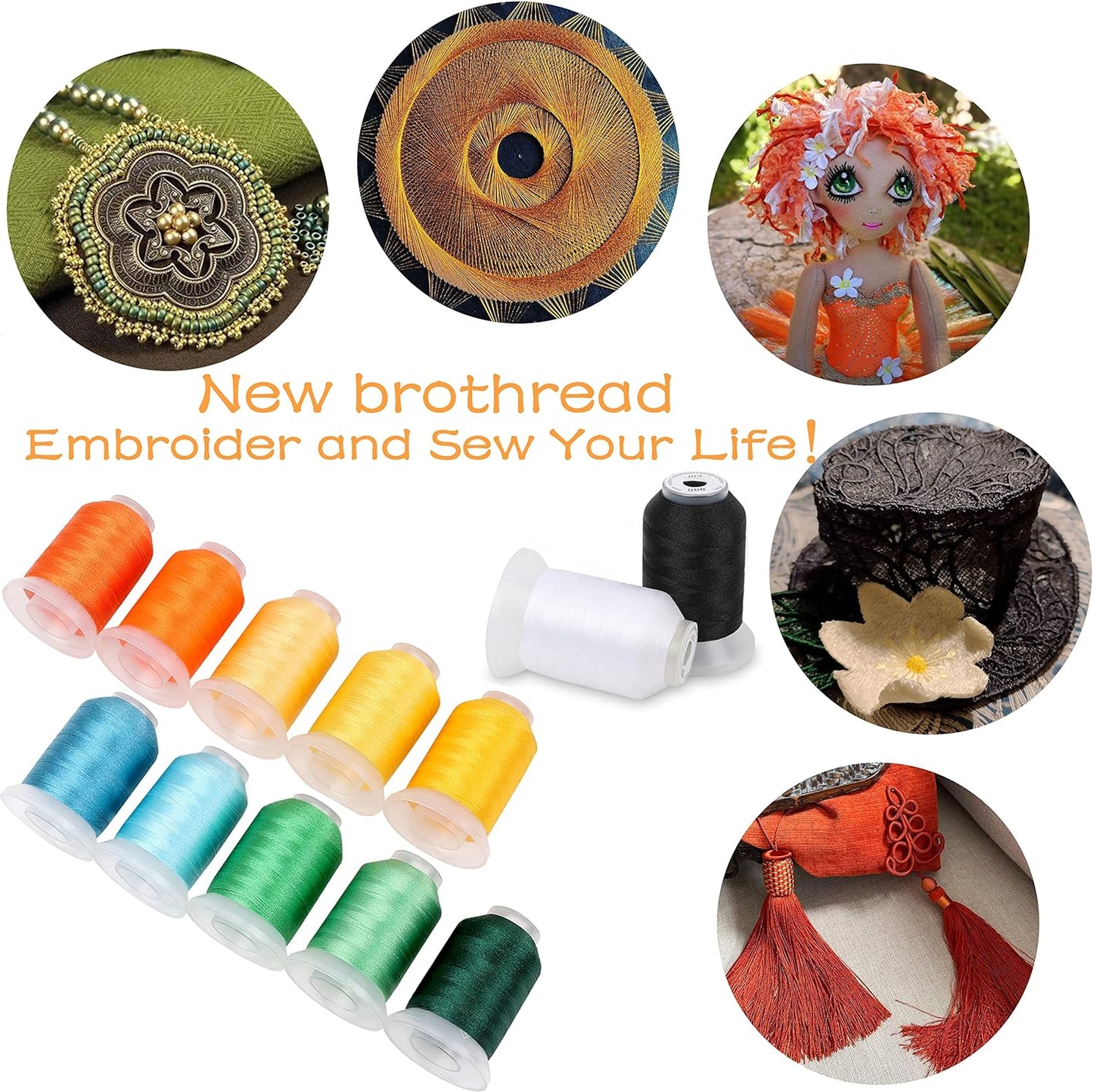 63 Brother Colors Polyester Machine Embroidery Thread Kit 500M