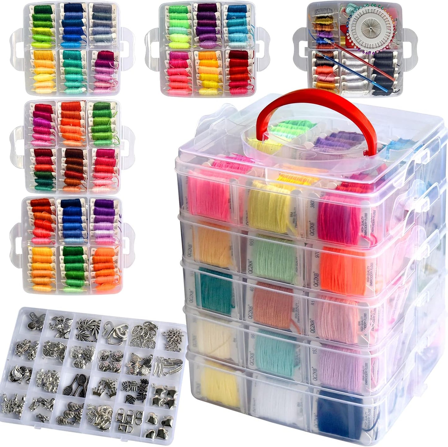 188 Embroidery Floss Set Including Cross Stitch Threads Friendship Bracelet String with 2-Tier Transparent Box, Floss Bobbins and Cross Stitch Kits