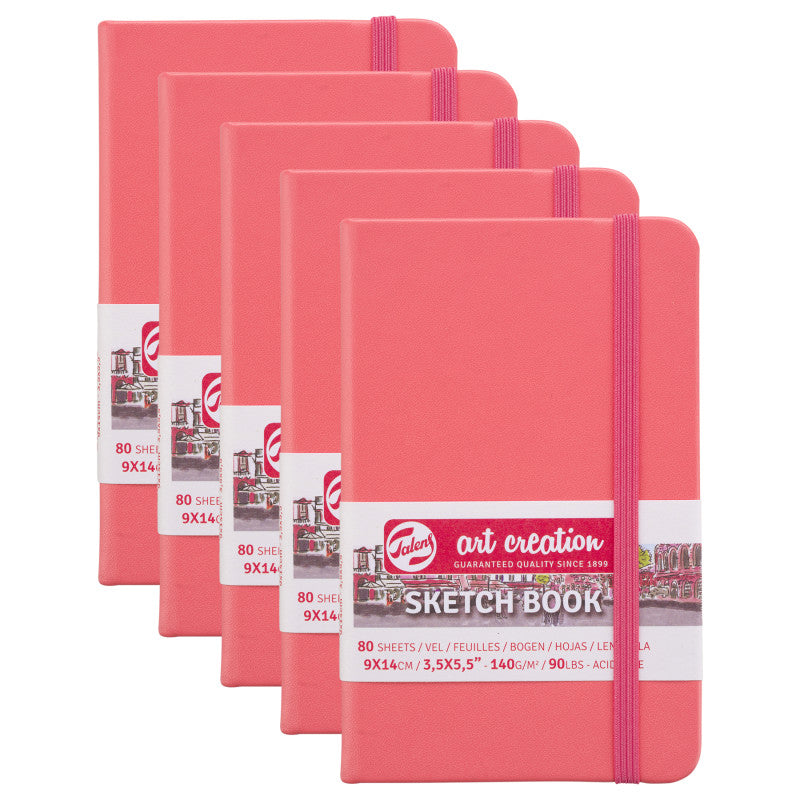 Sketchbook, 80 Sheets, 90lbs, Coral Red Cover, 3.5" x 5.5", Pack of 5