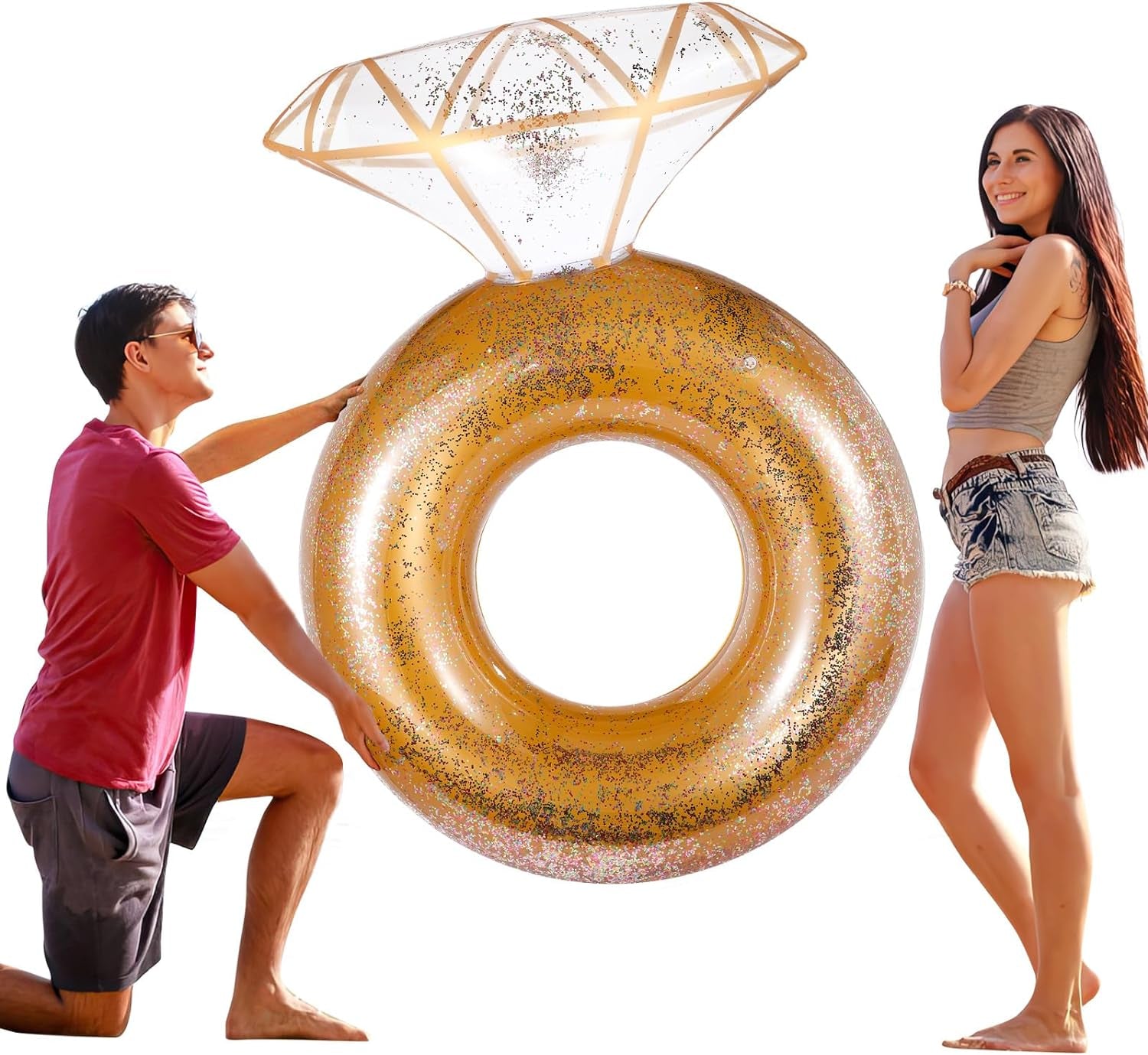 Pool Floats, Inflatable Diamond Ring Pool Float, Large Engagement Ring Floatie for Bachelorette Party, Swim Tube River Lake Wedding Bride Stagette Decor Fun Toy Raft for Adults & Kids