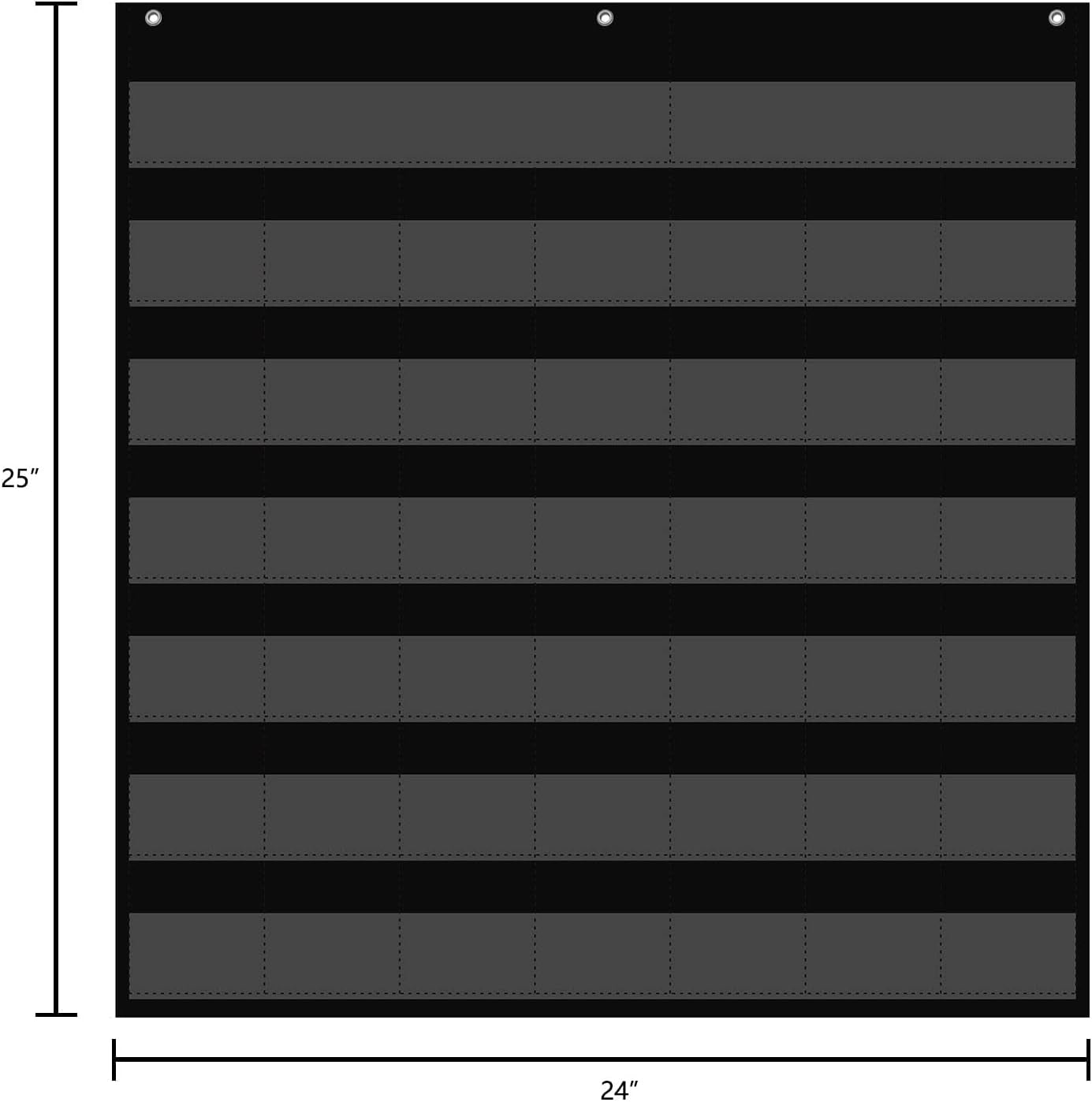 Large 44 Pockets Calendar Pocket Chart for Classroom with 85 Cards, Size:25” X 24” Monthly Calendar and Weather Black Pocket Chart for Kids Learning for Home or Kindergarten (44 Pockets)