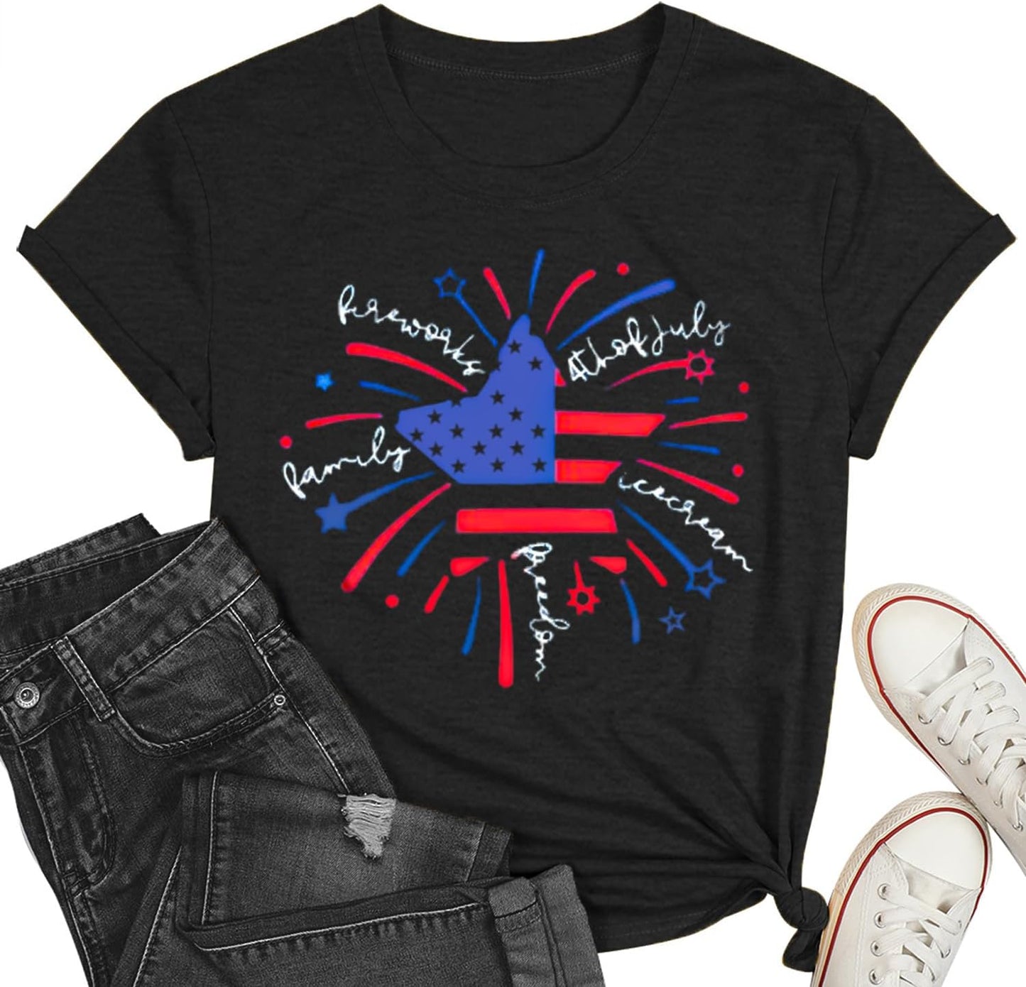 4Th of July Gnomes Shirt for Womens Funny Patriotic Graphic Tee Shirt USA Flag Stars Stripes Tee Tops