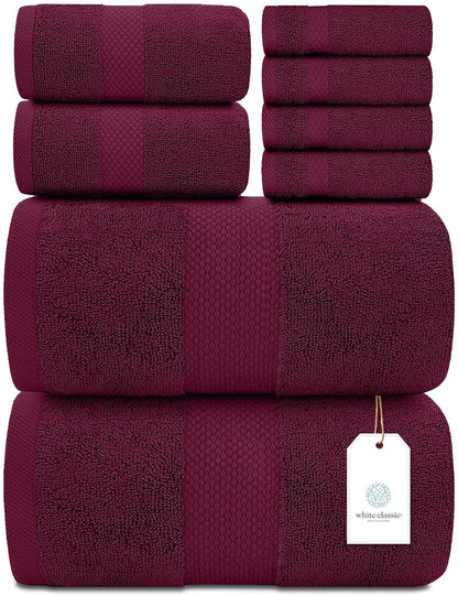 Luxury Wine Red Bath Towel Set   Combed Cotton Hotel Quality Absorbent 8 Piece