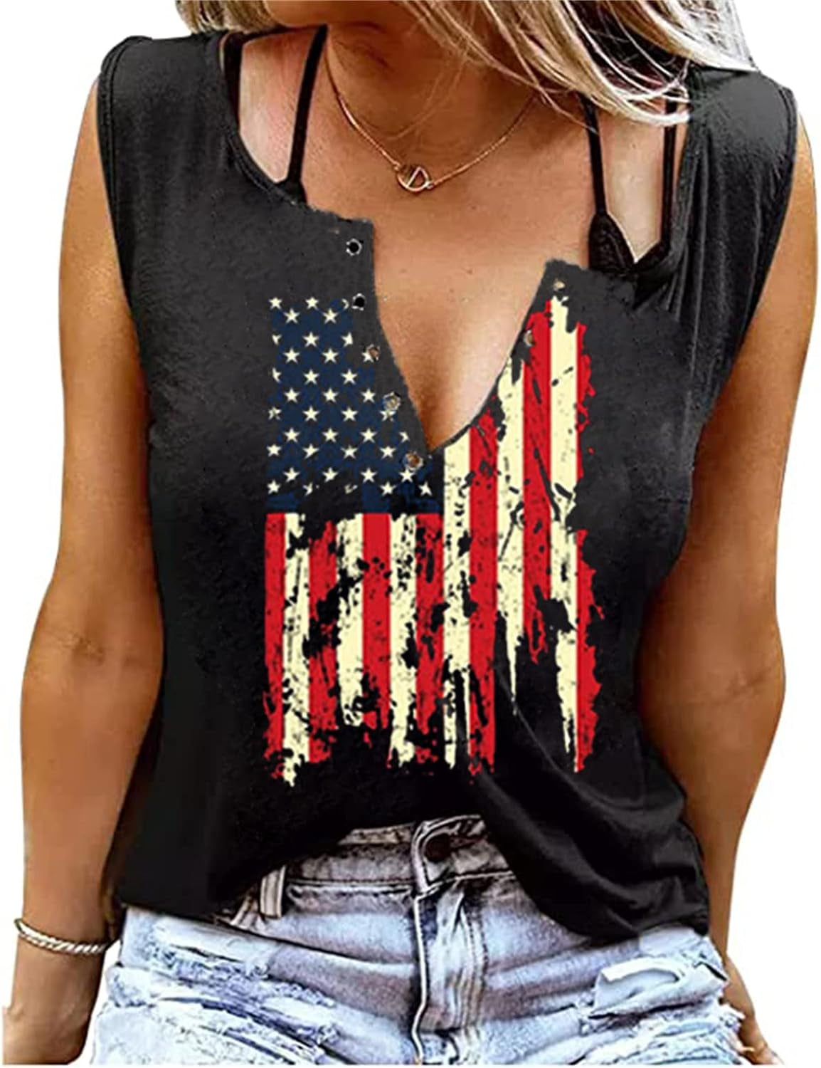 Women American Flag Shirt 4Th of July Independence Day Tank Tops Stars Stripes USA Patriotic Sleeveless Tee