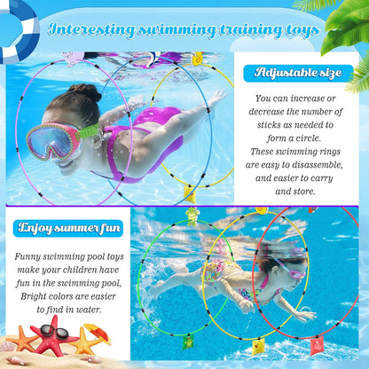 Diving Toys 15 PCS Pool Toys for Kids Age 4-8 8-12 Water Swim Thru Rings with Buoys and Sandbags Underwater Training Program Swimming Pool Games Water Sports Gifts