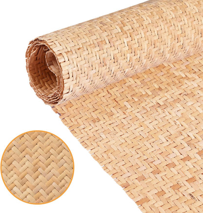 14"Width Natural Cane Webbing 3.3Ft, V Shape Rattan Webbing for Caning Projects, Woven Cane Roll for Furniture, Chair, Cabinet, Ceiling, Basket