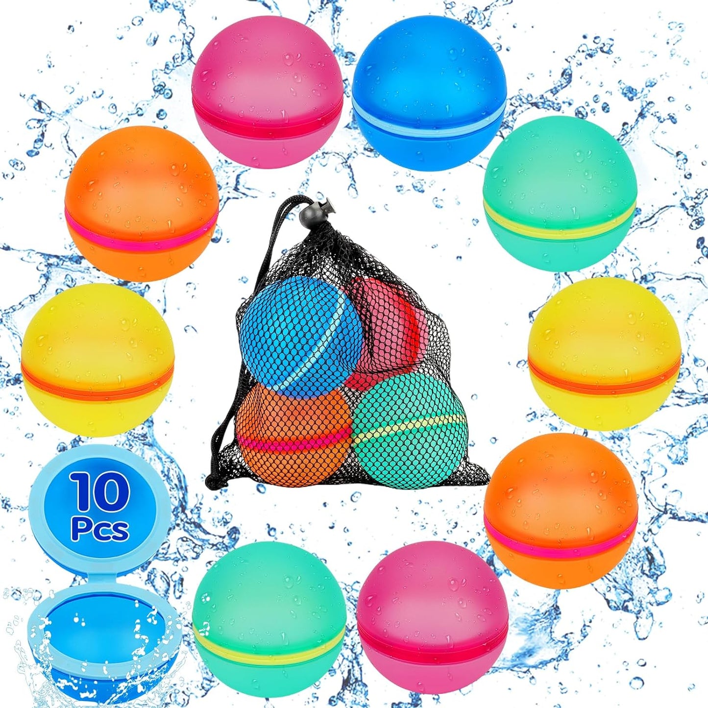 Magnetic Reusable Water Balloons for Kids: 12 PCS Self Sealing Refillable Water Balloons Quick Fill Beach Toys for Toddlers Outdoor Pool Summer Bath Toys for Kids Ages 3-12 Water Balls for Boys Girls