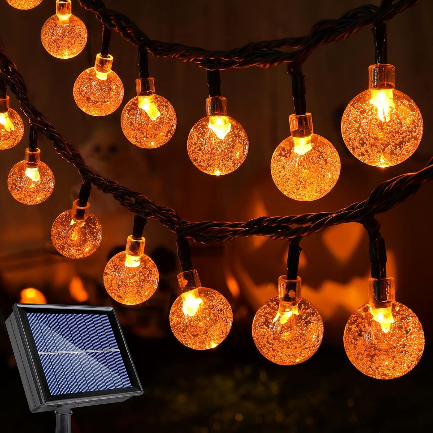 Orange Solar Halloween Lights, 72FT 100 LED Halloween Globe Lights, 8 Modes Waterproof Halloween Lights for Halloween Decoration