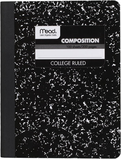 Composition Notebooks, 3 Pack, College Ruled Paper, 9-3/4" X 7-1/2", 100 Sheets per Comp Book, Black Marble ()